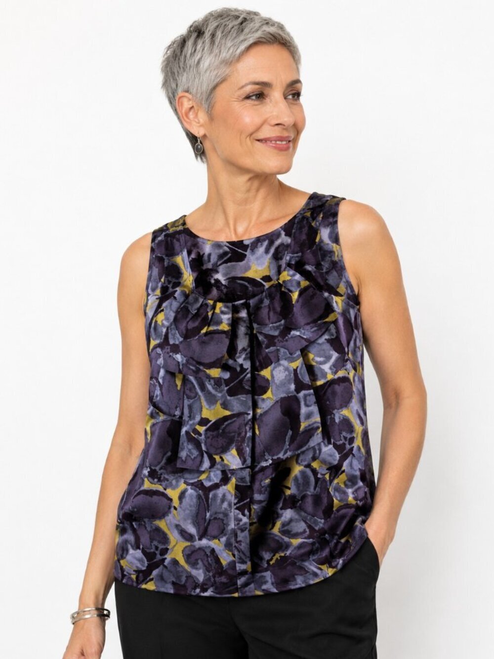 J. Crew Purple Floral Ruffle Silk Sleeveless Top